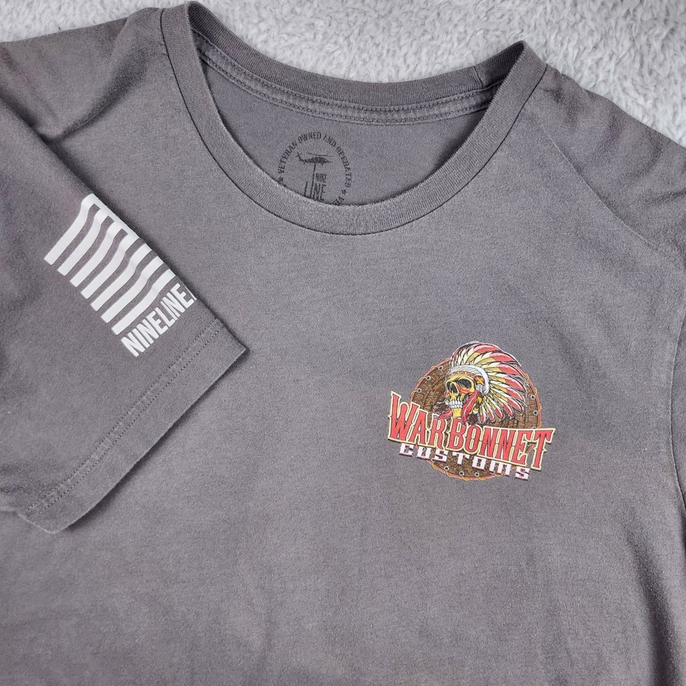 Nine Line Warbonnet Customs Mens L Gray Graphic Tee Tactical Biker Moto USA